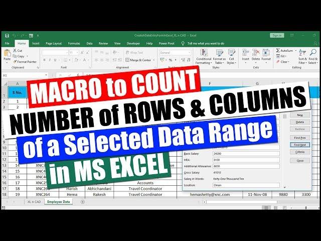 Macro to Count the number of Columns And Rows in a Selected Data Range in MS Excel