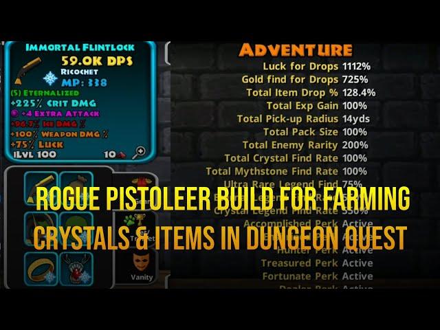 Rogue Pistoleer Build For Farming crystals and items In Dungeon Quest