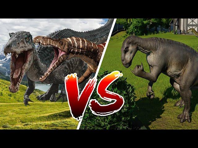 Jurassic World Evolution. Zuhomimus and Baryonyx vs. Iguanodon. The battle of the dinosaurs.