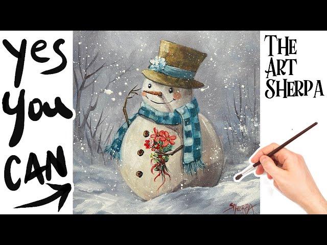 Easy Draw and paint a Snowman  How to paint acrylics for beginners: Paint Night at Home