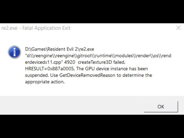 Fix Resident Evil 2 RE2.exe Fatal Application Exit Error