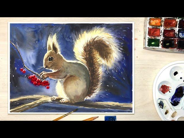 Как нарисовать просто белку акварелью