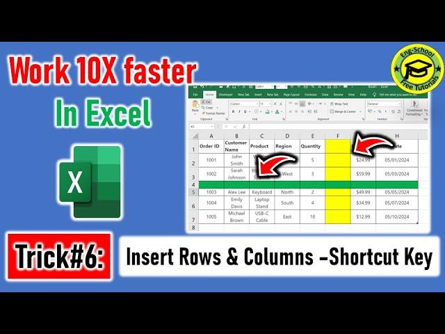 Excel Trick#6: How to Insert Columns & Rows in Excel using Shortcut Key