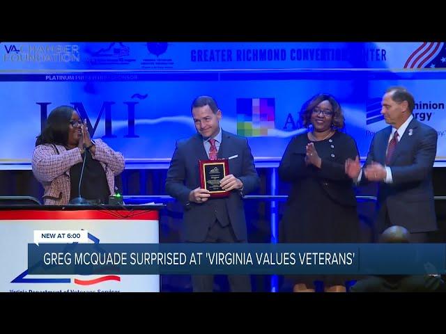 Greg McQuade surprised at Virginia Values Veterans ceremony