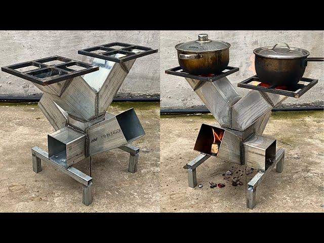 DIY - Top Ideas From Square Steel Pipes // Super Powerful 2 In 1 Smokeless Wood Burning Stove !!