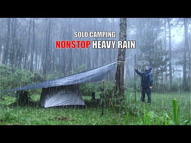 SOLO CAMPING IN REALLY HEAVY RAIN - LONG RAIN CAMPING - ASMR CAMPING