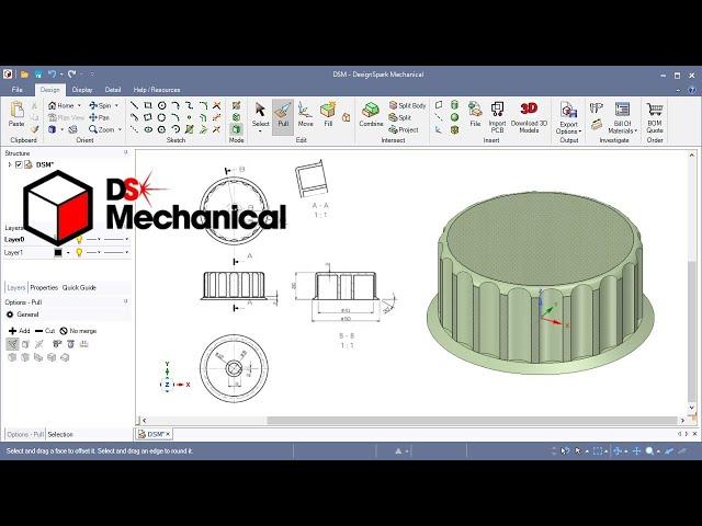 DesignSpark Mechanical #20 Direct Modeling: Control Knob (Pull, Revolve Circular pattern...)