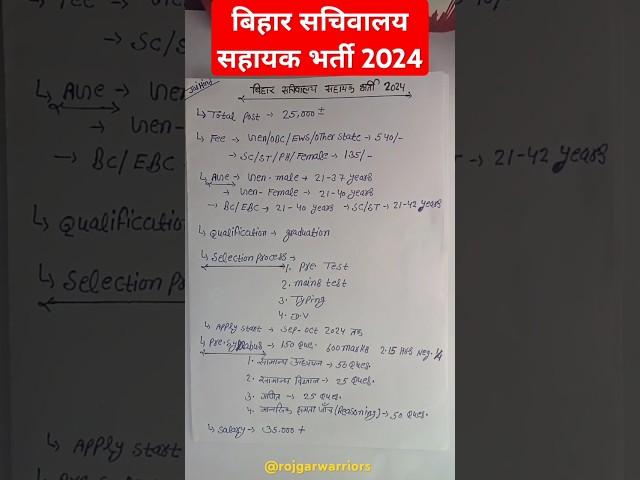 Bihar Sachivalaya Sahayak New Vacancy 2024 | Bihar SSC CGL 4th Bharti 2024 #bihar #ssccgl #shorts