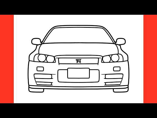 How to draw a NISSAN SKYLINE GT-R R34 easy / drawing nissan skyline r34 fast and furious