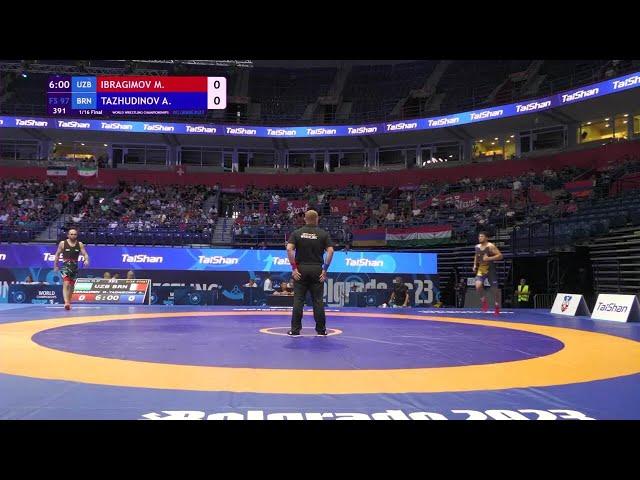 Magomed IBRAGIMOV (UZB) vs. Akhmed TAZHUDINOV (BRN) | Seniors World Championships 2023 | 1/16 Final