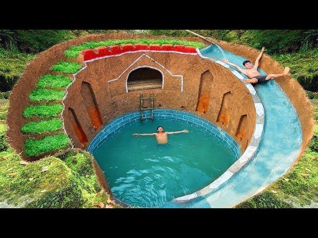 How To Build Swimming Pool Water Slide Around Secret Underground House