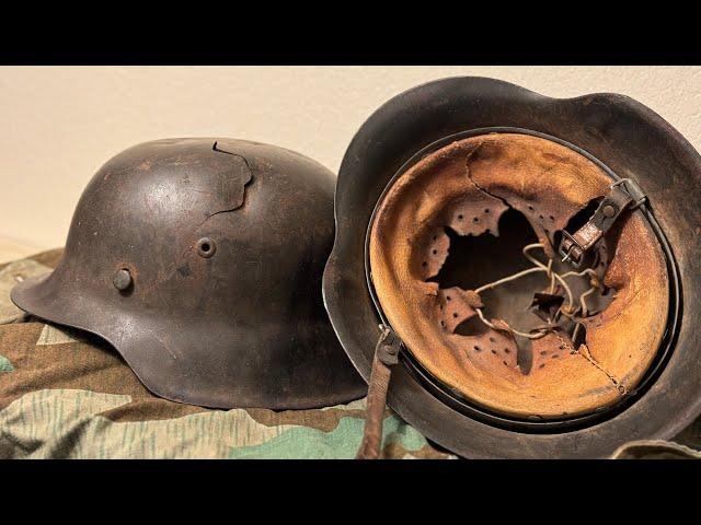 WW2 German Helmet M42 Battle Damaged