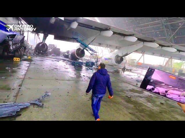 First look inside destroyed Antonov Airport in Gostomel. Antonov-225 Mriya