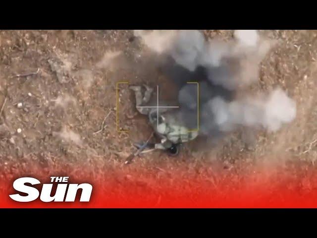 Ukrainian drones drop bombs on Russian frontline soldiers