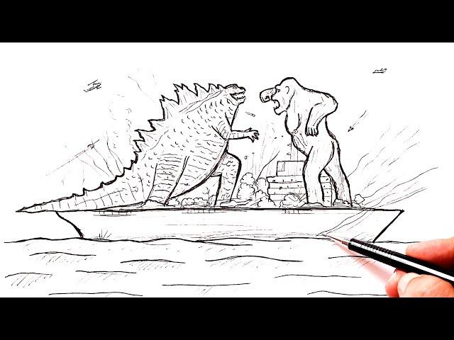 How to draw a Godzilla vs King Kong | Drawing Tutorial