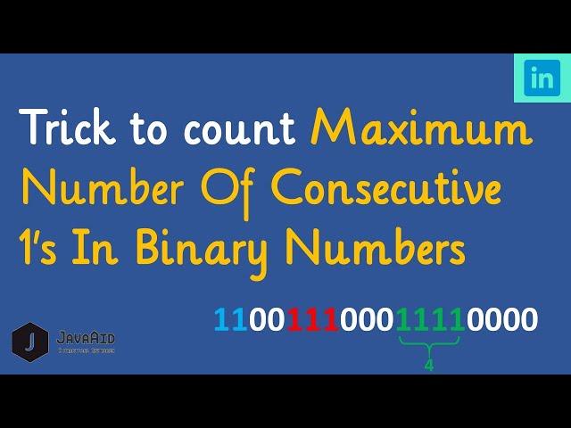 Length Of The Longest Consecutive 1s In Binary Representation Of A Number | BitManipulation