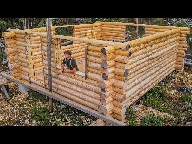 Building a Log Cabin, Cutting Windows & Door Openings With Hand Tools | EP16