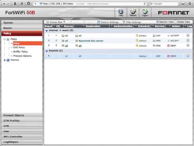 FortiGate Security Policies that Limit DNS Queries to only one Approved DNS Server