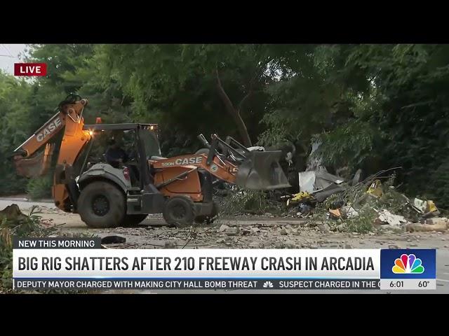 Big rig crashes off freeway in Arcadia and lands on street