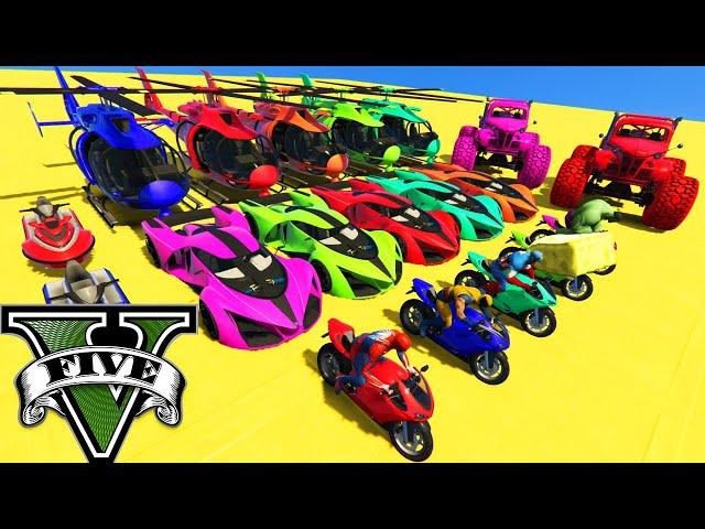 GTA 5 Incredible Race! With Super Cars, Motorcycle With Trevor! Epic Stunt Map Challenge