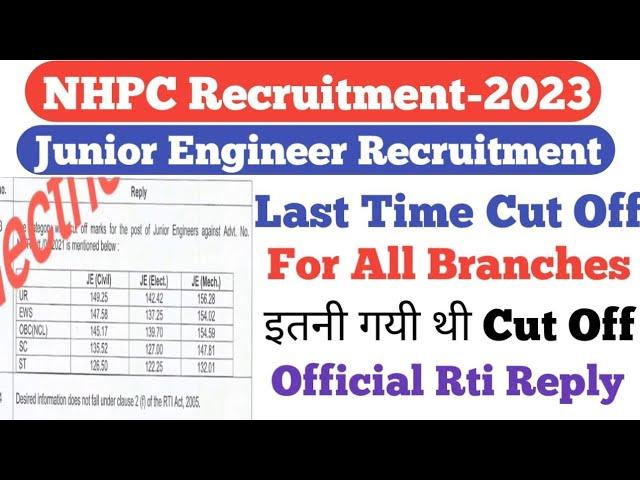 NHPC JE Last Time Cut Off||NHPC Last Year Cut Off For All Branches||पिछली बार NHPC JE की Cut Off?