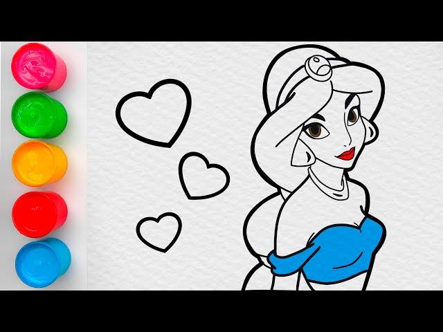 Drawing and coloring Jasmine princess for kids & toddlers