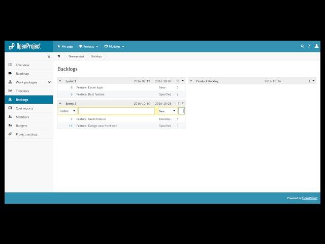 OpenProject agile and Scrum (Backlogs)