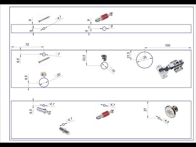Правила присадки самой используемой фурнитуры в мебели. Расчет ящиков.