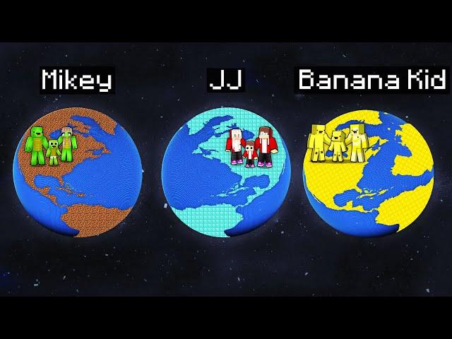 JJ Family vs Mikey Family vs Banana Kid Family PLANETS BATTLE in Minecraft! (JJ and Mikey TV)