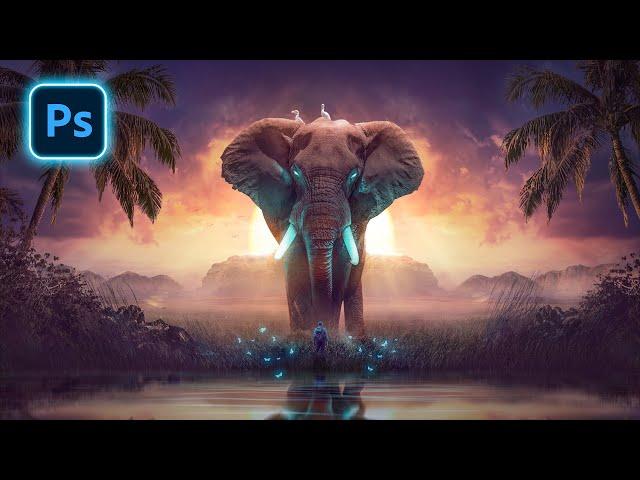 شرح تفصيلي لتصميم دمج بالفوتوشوب  Full Tutorial Photo manipulation -  The mysterious elephant