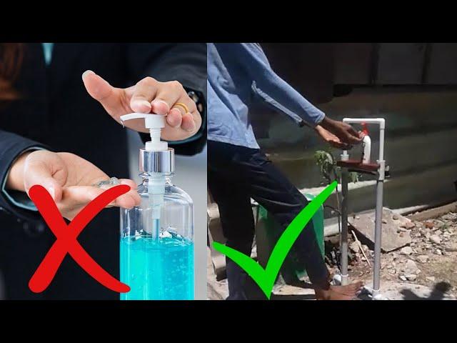 Foot operated sanitizer dispenser | handsfree sanitizer dispenser | homemade | in tamil