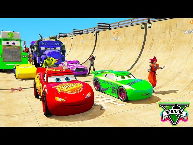 SPIDERMAN McQueen Friends CARS Mega LAKE Ramp Crane JUMP ! SUPERHERO HULK ZOMBIE Epic Race - GTA V