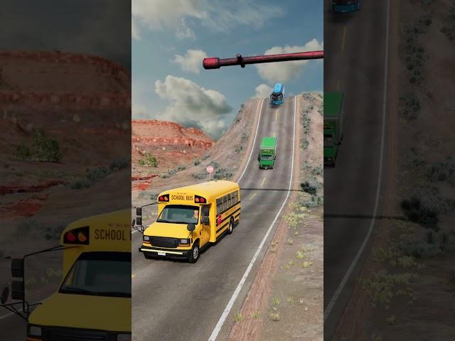 School Bus & Cargo Van vs Giant Hammer - BeamNG.drive