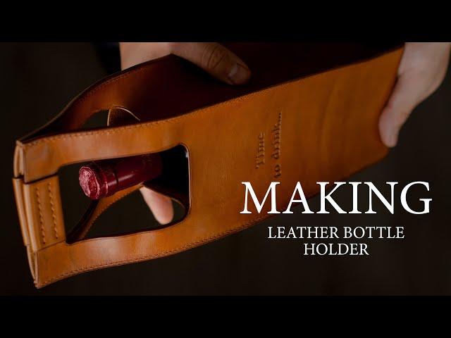 Making leather bottle holder. Leather craft