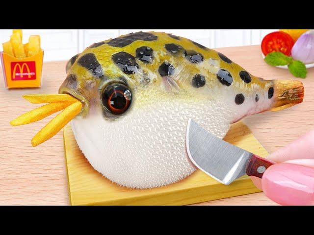 Best Japanese Food Recipe | Amazing Miniature Fried Crispy Fugu Puffer Fish | Lily Tiny Cooking