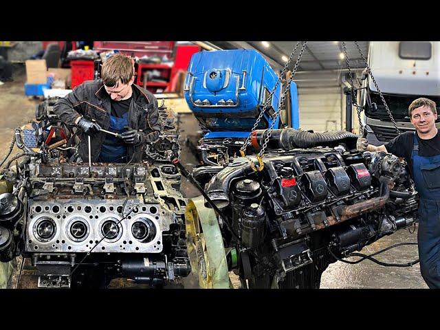 ENGINE V8 OM502 16L MERCEDES - OVERHAUL. COMPLETE ASSEMBLY. LAUNCH. REPAIR COST