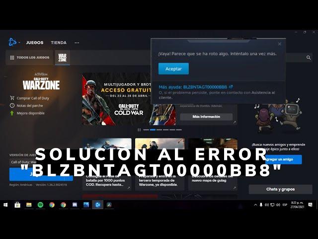 Solución al Error "BLZBNTAGT00000BB8" de Battle.Net - WARZONE/COLD WAR (Sin necesidad de Reinstalar)