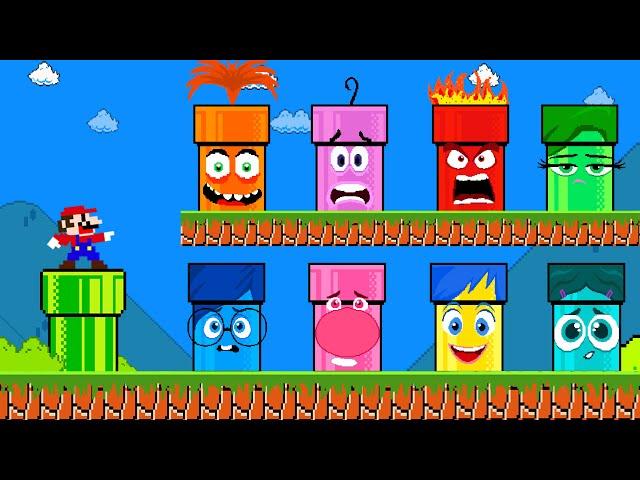 Super Mario Bros. But Can Mario Collect More Custom INSIDE OUT 2 Character Pipes? | Game Animation