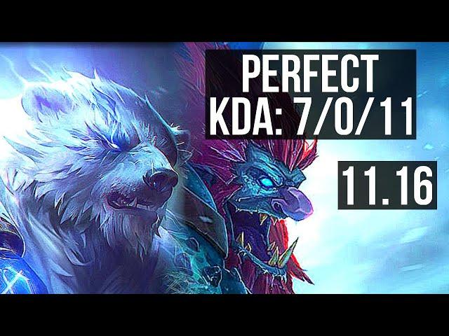 VOLIBEAR vs TRUNDLE (JUNGLE) | 7/0/11, 70% winrate, Godlike | EUW Master | v11.16