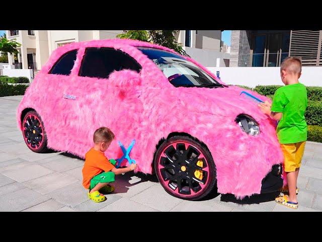 Vlad and Niki help their mother take care of the car