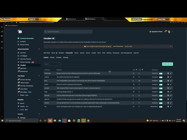 Cloudbot, and gambling mini games for twitch, streamlabs tutorial