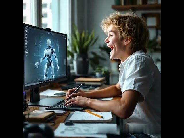 A 13 year old genius drew a real robot on a computer!  #shorts