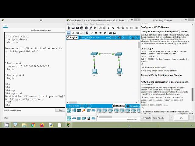 2.5.5 Packet Tracer - Configure Initial Switch Settings