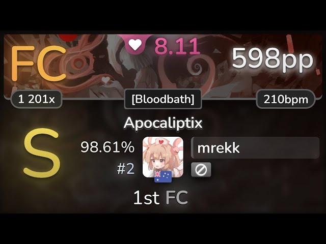  8.1⭐ mrekk | Juggernaut. - Apocaliptix [Bloodbath] 98.61% FC #2 | 598pp - osu!