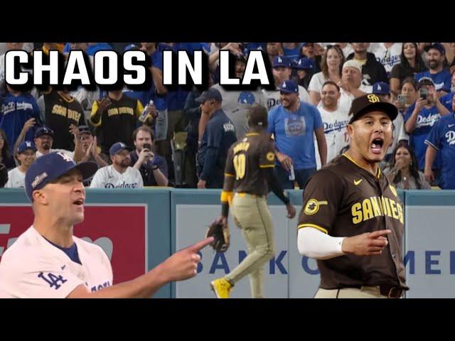 Dodgers Fans THROW Objects At Padres Players And Manny Machado Challenges Pitcher To A Fight