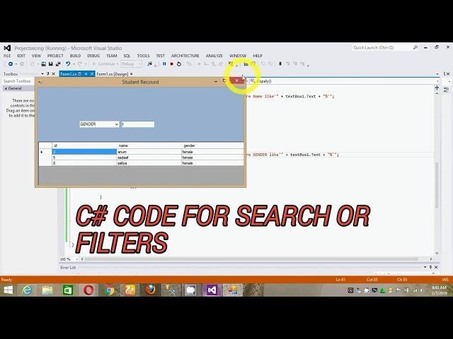 C# Code for Search or Filter data in Datagridview by Using TextBox with respect to ComboBox