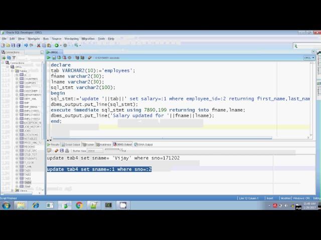 Oracle execute immediate dynamic sql update returning into with and without using bind argument Part