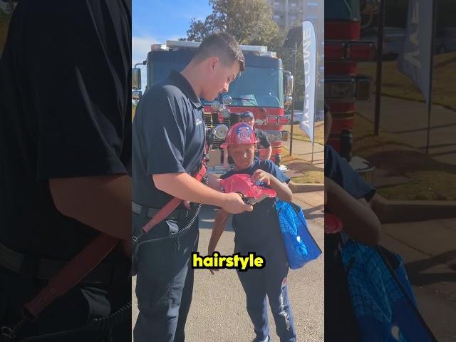 this little boy's biggest wish was to wear a firefighter hat