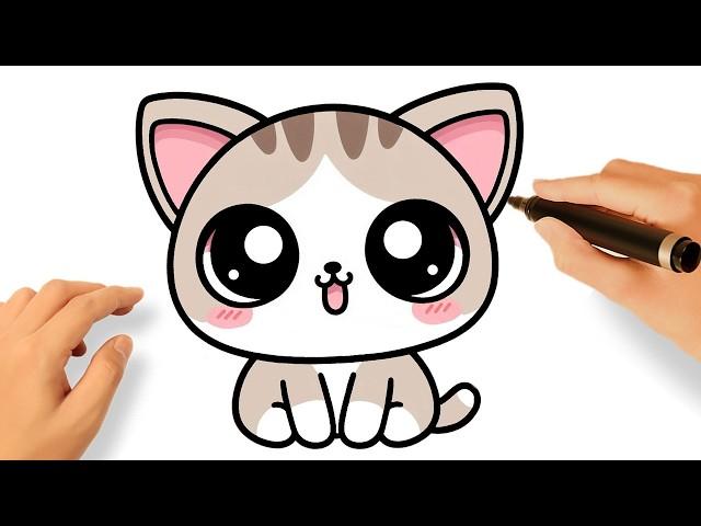 CÓMO DIBUJAR UN GATITO FACIL KAWAII PASO A PASO 