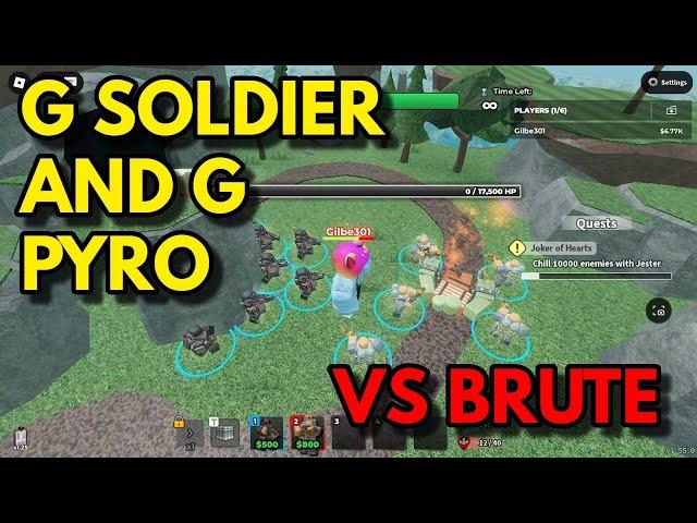 GOLDEN SOLDIER AND G PYRO VS BRUTE| ROBLOX Tower Defense Simulator TDS